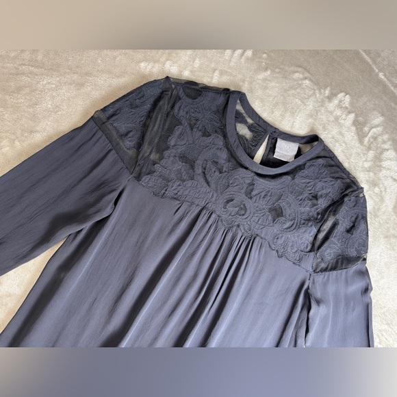 Anthropologie Sheer Lace Blouse Dark Blue/Black Size 12 Large Vanessa Virginia - Picture 3 of 13
